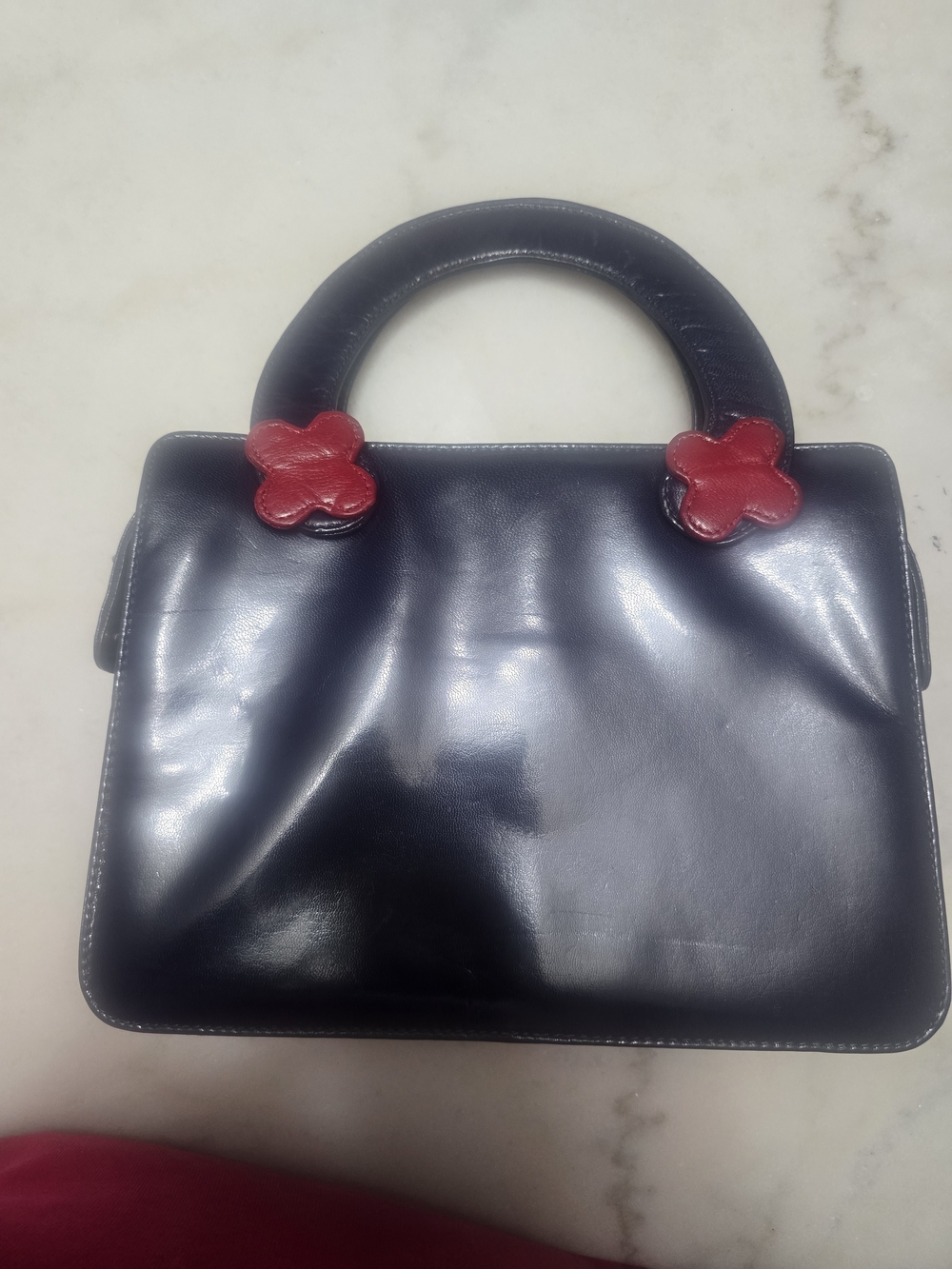 Carlos Falchi Black Satchel with Red Appliqué Xs - Picture 8 of 11